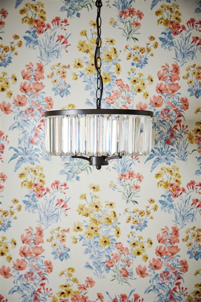 (image for) Laura Ashley Elkwood 3 Light Pendant Crystal and Black
